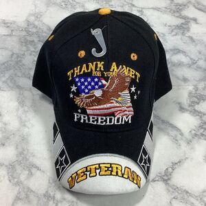 Thank A Vet For Your Freedom Hat Ball Cap One Size New NWOT Black Eagle Flag